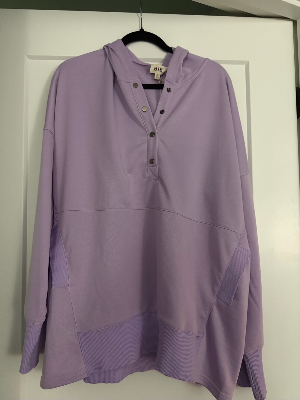 Bila Lavender Snap-Front Hooded Pullover Sweater